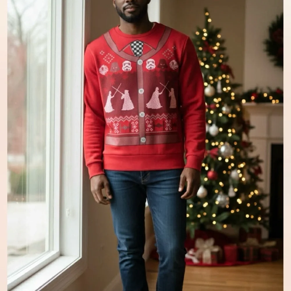 Star Wars Mens Winter Showdown Holiday Ugly Sweater Crew Neck Sweatshirt Size L